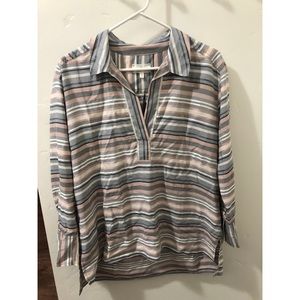 Pink White and Gray striped blouse